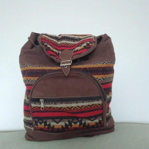 NWOT Ecuadorian Clothing Company Geomatric / Suede / Acrylic Backpack - Picture 2 of 8